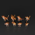 Various Positions Of Brown And White Reptile Figurines On Black Background