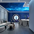 Modern Private Room Interior With Starry Sky Ceiling Round Dining Table And TV Screen 3d model