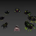 Vibrant Fantasy Spider Creatures With Green Black Pink And Yellow Dripping Designs