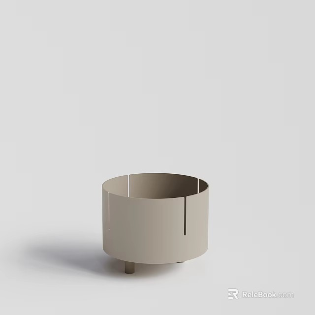 Light Gray Cylindrical Decorative Container With Short Legs And Vertical Slits 3d model 