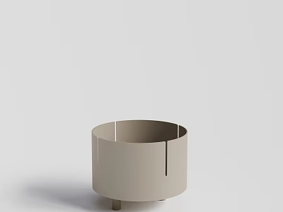 Light Gray Cylindrical Decorative Container With Short Legs And Vertical Slits 3d model