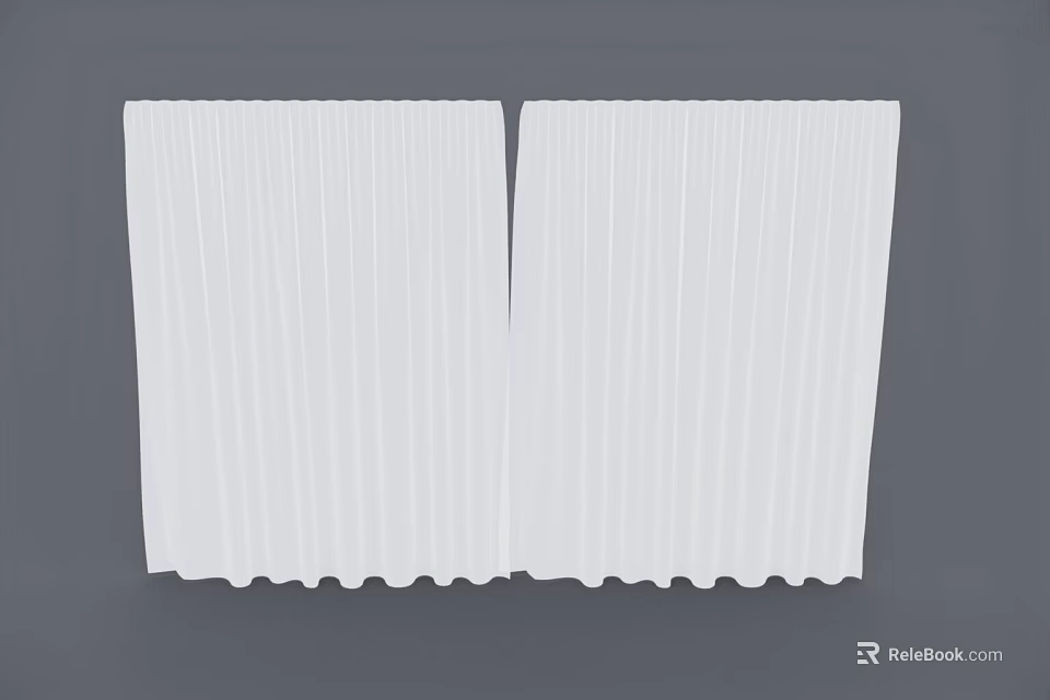 Pair Of White Pleated Curtains With Scalloped Edges For Interior Design 3d model 