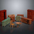 Vintage Storage Cabinets Collection With Red Green Wooden Drawer Units And Tall Cabinets