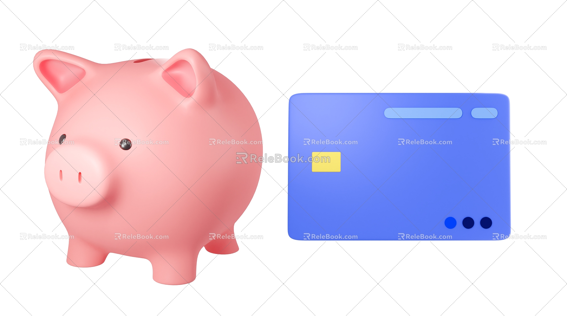 Modern credit card piggy bank piggy bank card cartoon piggy bank 3d model