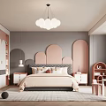 Pink And Grey Kids Room Interior With Cloud Chandelier Bedside Tables And Bookshelf