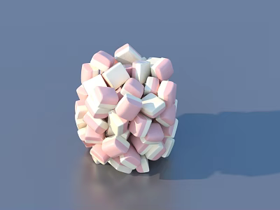 Pink And White Cube Shaped Marshmallows Stacked Into Spherical Shape On Smooth Surface 3d model