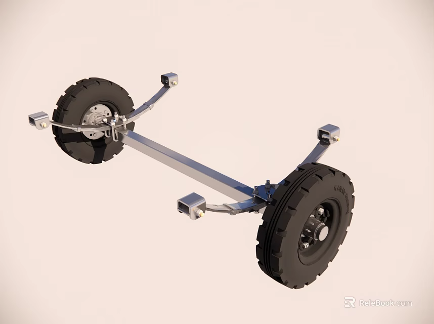 Heavy Duty Metal Trailer Chassis With Large Wheels And Axle Components 3d model 