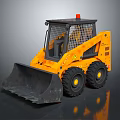 Yellow Skid Steer Loader With Front Bucket Black Cab And Large Wheels 3d model