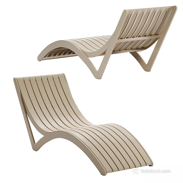 Modern Two seater Sofa With Wooden Striped Design And Curved Structure 3d model 