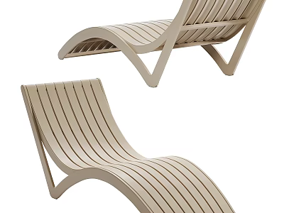 Modern Two seater Sofa With Wooden Striped Design And Curved Structure 3d model