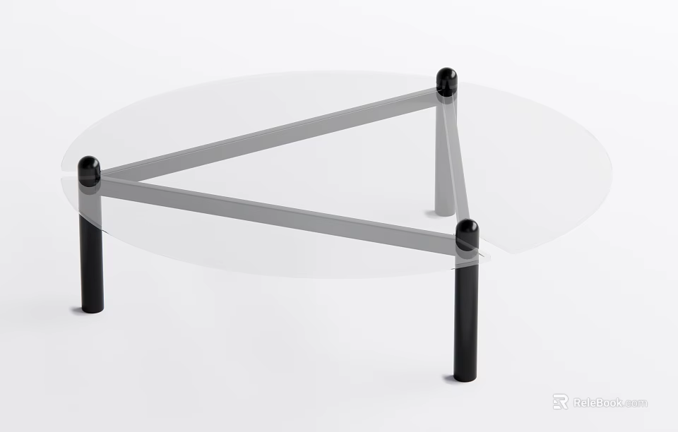 Modern Coffee Table With Transparent Glass Top And Triangular Metal Frame Black Legs 3d model