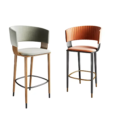Modern Bar Stools With Light Gray Orange Upholstered Seats Curved Backrest And Metal Legs 3d model