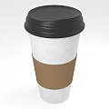 Disposable White Paper Coffee Cup With Black Lid And Brown Sleeve