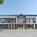 Modern Traditional Post Station Exterior With Gray Roof Stone Walls Large Windows And Wooden Accents