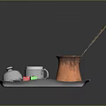 Traditional Turkish Coffee Serving Set With Copper Pot Covered Cup Sugar Cubes And Long Spoon