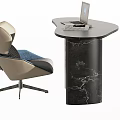 Modern Dark Marble Office Desk With Laptop Magazine And Comfortable Chair Setup