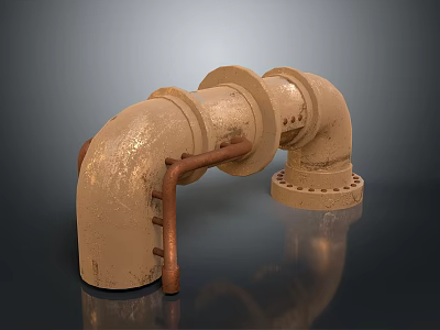 Rusty Industrial Metal Pipe Fitting With Elbow Joint And Flange Connections 3d model