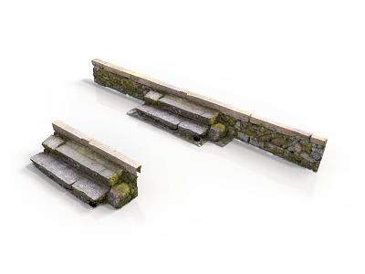 Natural Stone And Wood Steps With Moss For Outdoor Garden Decoration 3d model