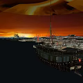Scenic Sunset Harbor View With Boats Red Sky And Calm Water Surface