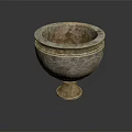 Intricately Carved Stone Garden Ornament Bowl With Decorative Patterns And Base