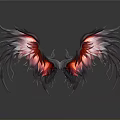 Fantasy Animal Displaying Black Feathered Wings With Red Glowing Accents And Reflective Details