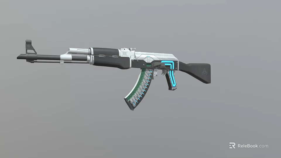 Advanced Tactical Rifle With Modern Black Silver Finish And Blue Accent Grip Design 3d model 