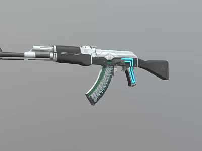 Advanced Tactical Rifle With Modern Black Silver Finish And Blue Accent Grip Design 3d model