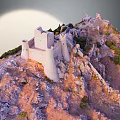 Scenic View Of Ancient Castle On Rocky Hill Under Bright Full Moon
