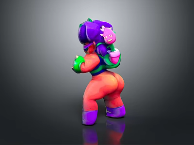 Vibrant Character With Purple Hair Carrying Pink Strawberry Creature On Back 3d model