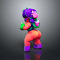 Vibrant Character With Purple Hair Carrying Pink Strawberry Creature On Back