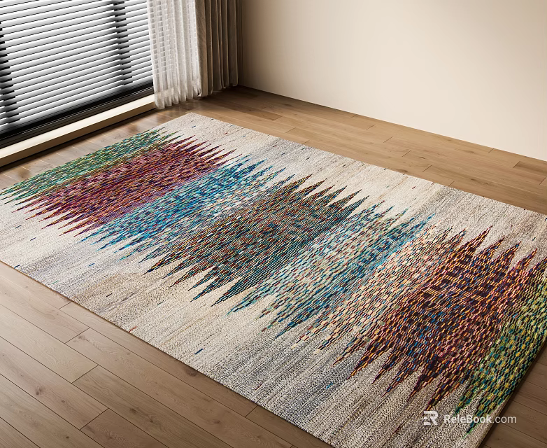 Colorful Gradient Patterned Square Rug On Wooden Floor 3d model 