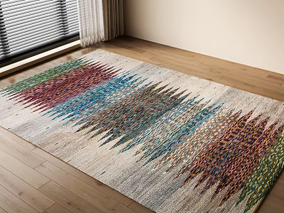 Colorful Gradient Patterned Square Rug On Wooden Floor 3d model