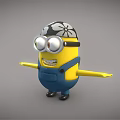 Cute Minion Doll With Yellow Body Blue Overalls And Black Hat With White Flower