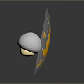 3D White Mushroom Character With Yellow Splatter Effect On Gray Background