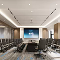 Modern Conference Room Interior Design With Long Table Multiple Chairs And Large Screen 3d model