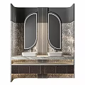 Elegant Modern Bathroom Vanity With Double Sinks Marble Countertop And Wall Mirrors 3d model