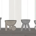 Modern Minimalist Geometric Stools In Neutral Tones With Spherical Bases And Angular Legs 3d model