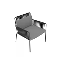 Modern Leisure Chair With Black Metal Frame Woven Back And Comfortable Fabric Cushion