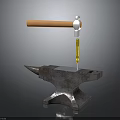 Iron Anvil With Claw Hammer And Metal Workpiece In Workshop Setup