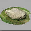 Natural Stone Decorative Piece With Circular Grassy Base And Textured Surface