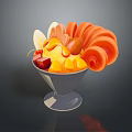 Delicious Fresh Fruit Dessert in Glass Bowl with Orange Rolls Yellow Chunks and Cherry
