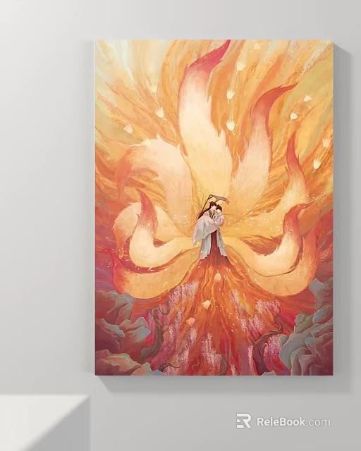 Abstract Painting Featuring Flame Like Colors Central Figure Flowing Lines And Mythological Inspired Warm Tones 3d model 