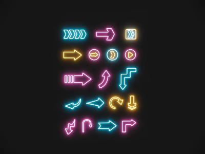Vibrant Neon Decorative Lights With Arrow Shapes Multiple Colors And Various Directions 3d model