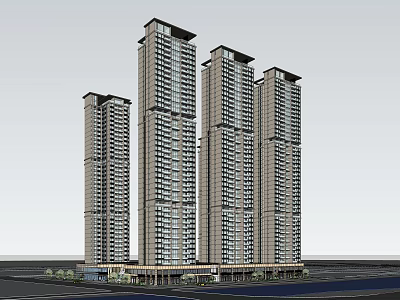 Modern High Rise Residential Towers With Glass Facades And Urban Design Elements 3d model