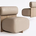 Beige Leather Single Seater Sofa With Wooden Frame Modern Minimalist Design