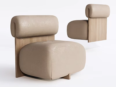 Beige Leather Single Seater Sofa With Wooden Frame Modern Minimalist Design 3d model