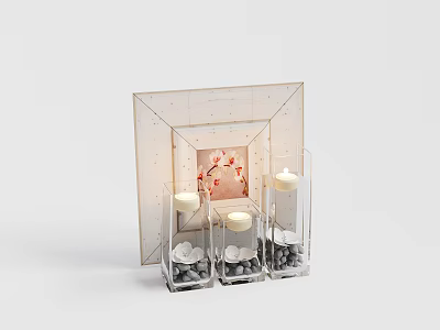 Modern Decorative Ornament Set With Glass Frame Candle Holders Pebbles And Flower Design 3d model