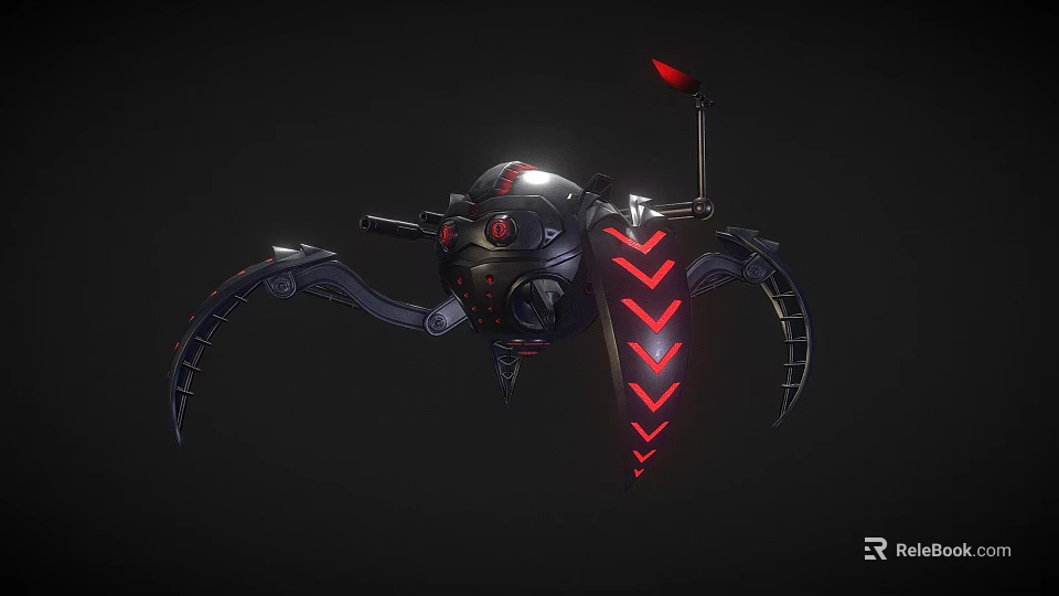 Futuristic Mechanical Reptile 3D Model With Black Red Scales And Glowing Appendages 3d model 