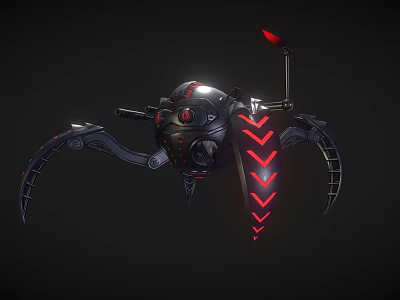 Futuristic Mechanical Reptile 3D Model With Black Red Scales And Glowing Appendages 3d model