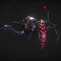 Futuristic Mechanical Reptile 3D Model With Black Red Scales And Glowing Appendages